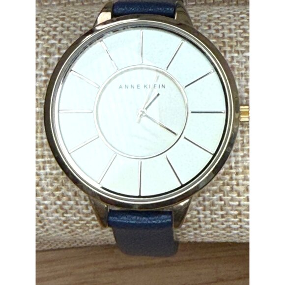 Anne Klein Womens Gold-Tone Watch With Blue Genuine Leather Strap NOT TESTED - Picture 1 of 13